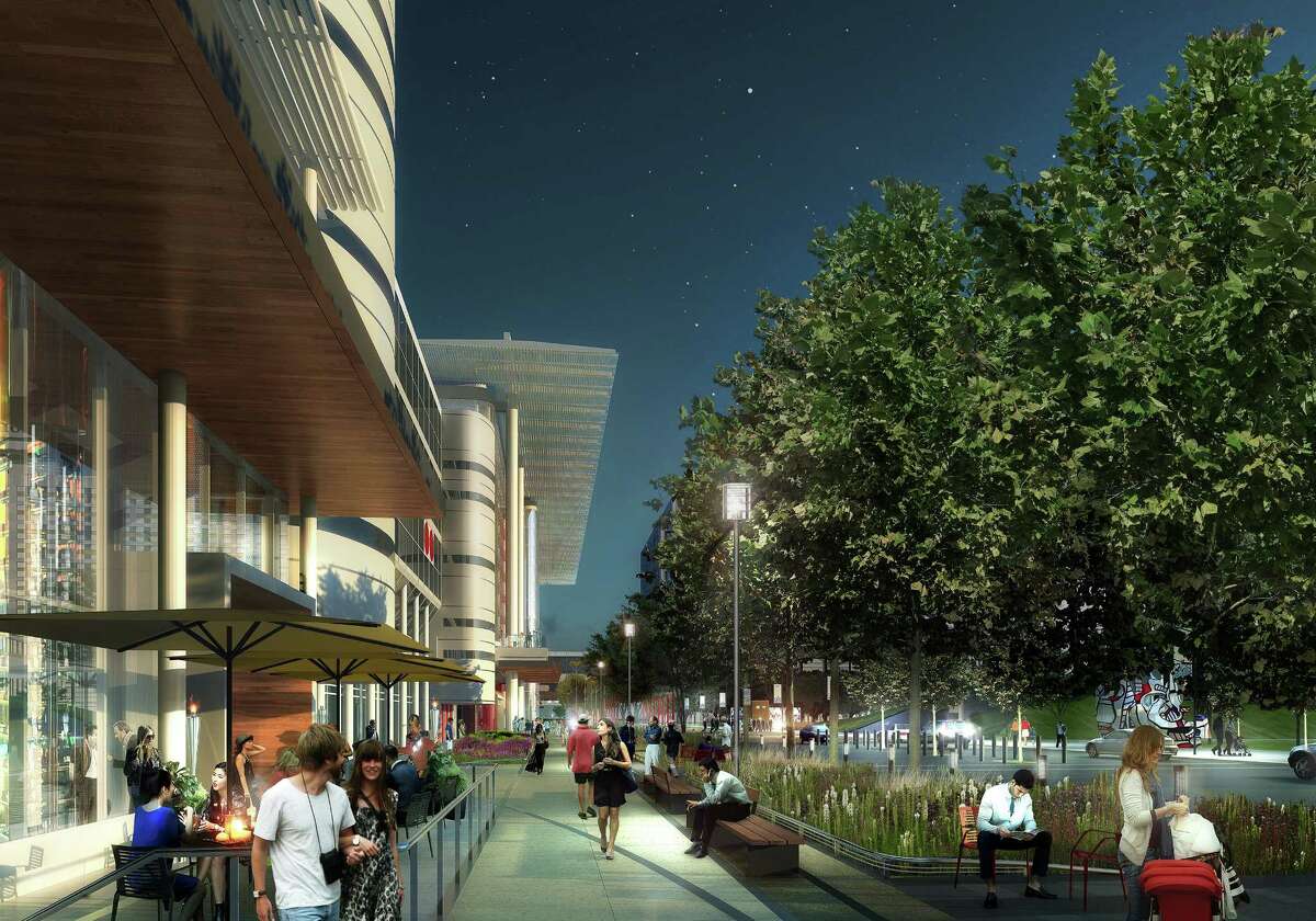 The front of the George R. Brown Convention Center will be transformed into a pedestrian-friendly plaza with sidewalk cafes and landscaping. It will also have a stage for special events.