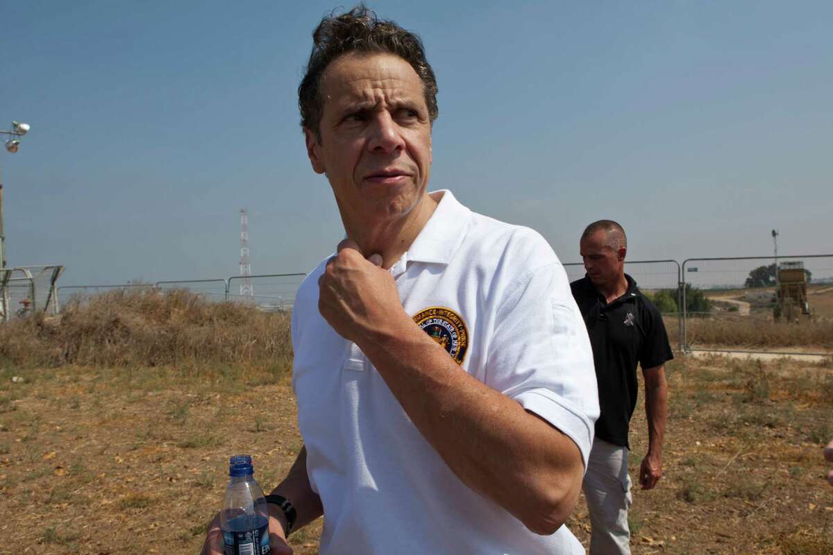 Gov. Andrew Cuomo of New York visits a missile battery site in southern Israel, Aug. 14, 2014. Cuomoas itinerary on his first official international trip did little to curb speculation he might one day consider a run for the presidency. (Rina Castelnuovo/The New York Times) ORG XMIT: XNYT137