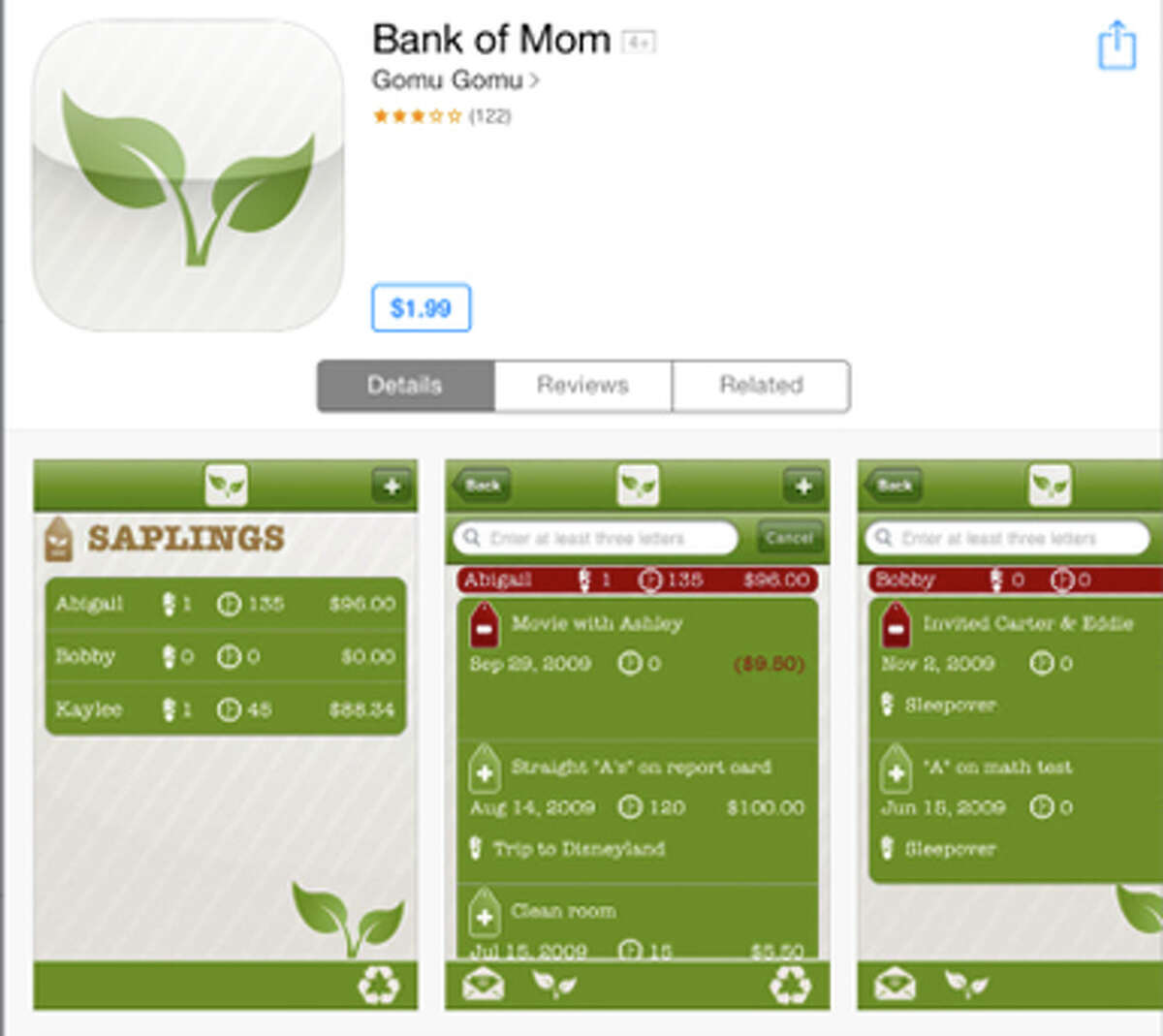 The Bank of Mom app allows parents to create and monitor separate spending accounts for each of their children.