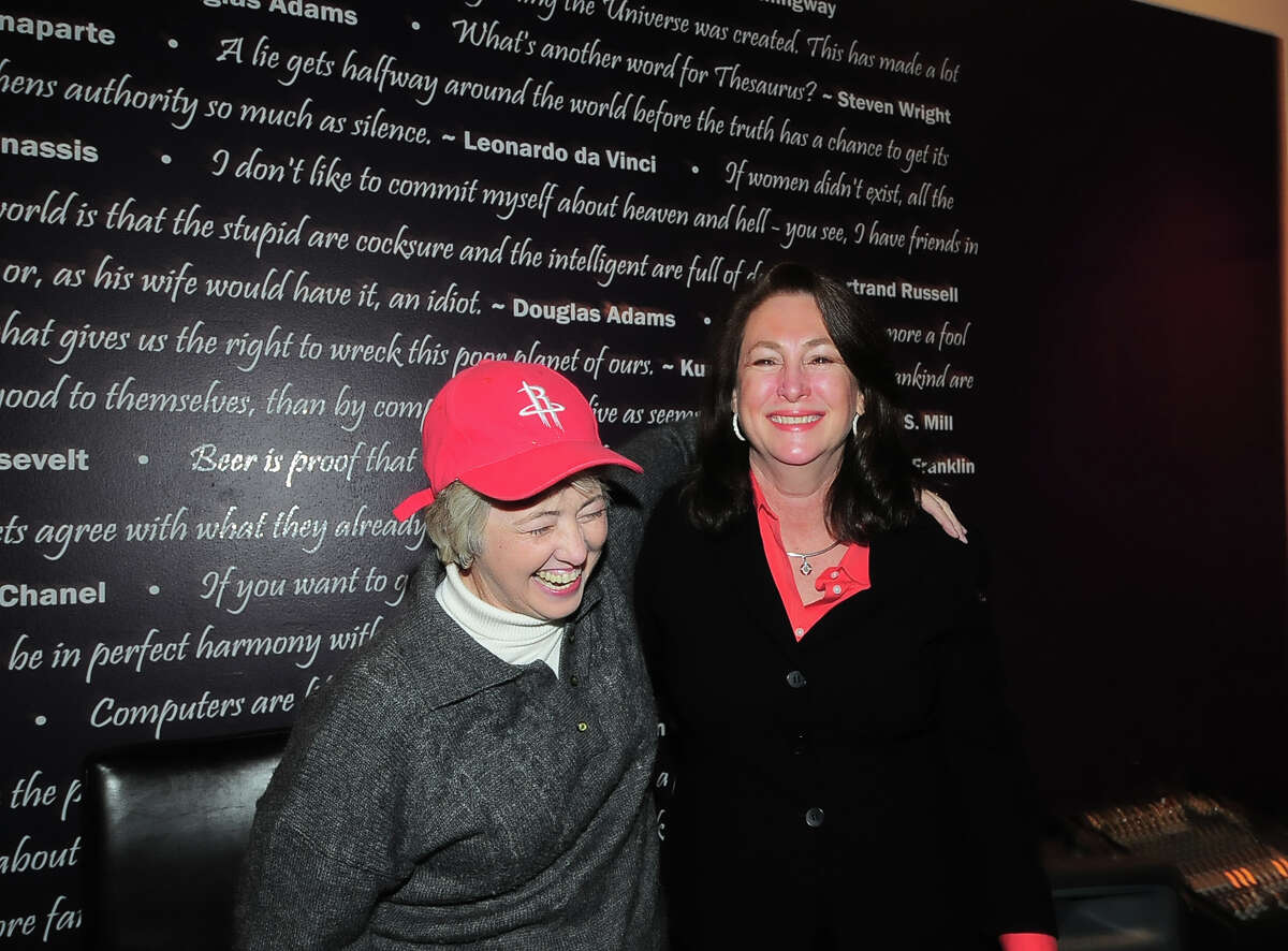 Houston mayor Anisse Parker came by to congratulate Kim Ogg at Costa's Elixir Lounge Tuesday 03/04/14. Photo by Tony Bullard.