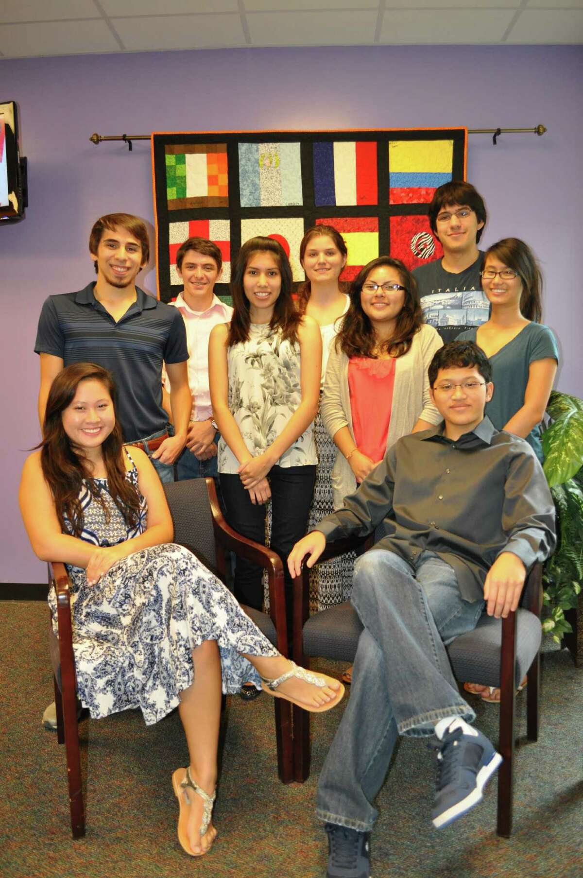 Students are, from left, standing: Adam Kassir, Connor June, Eliza Quintana, Rachel Loving, Yansi Arevalo, Jacob Saenz and Anna Levu; seated: Alyssa Nguyen and David Pham.
