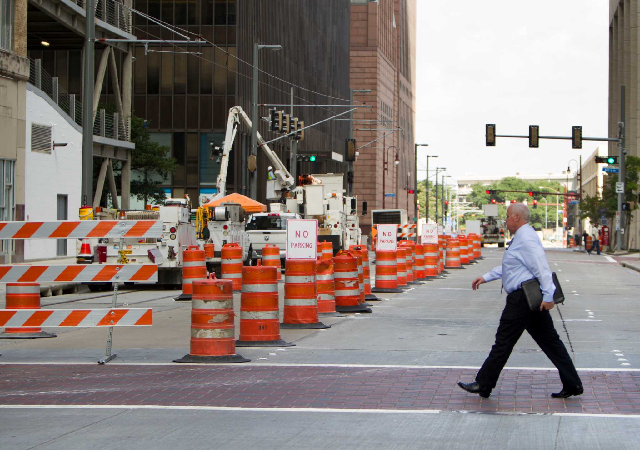 Downtown construction has drivers, pedestrians scrambling