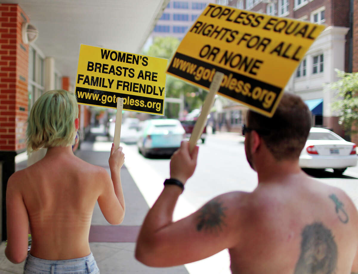 Almost topless women protest for right to bare it all