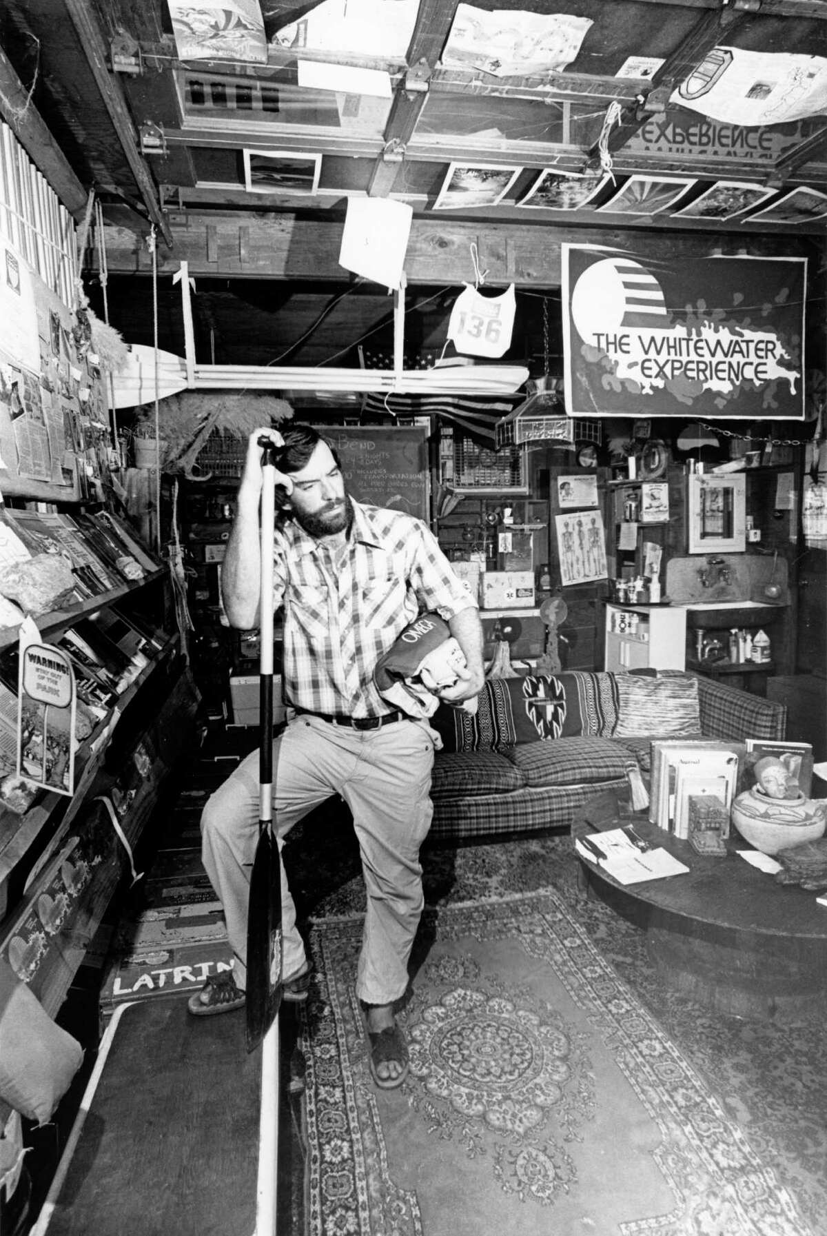 07/17/1980 - Whitewater guide and outfitter Don Greene in his shop.