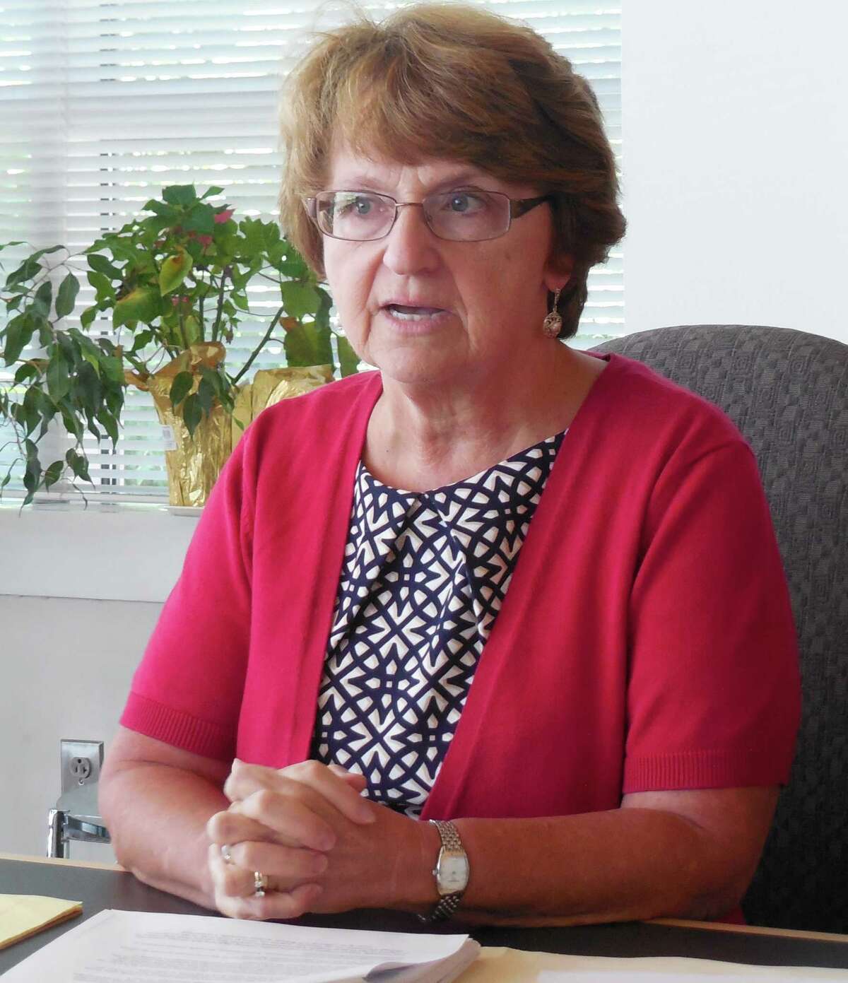 Nancy Carroll, Norwalk Transit District's chief operating officer, speaks during a public hearing at the transit district headquarters in Norwalk Tuesdy on Westport's after school bus problem.
