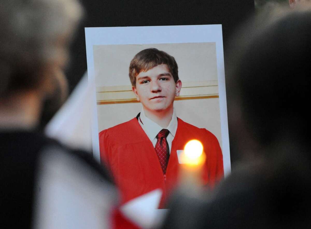 A photo of Bart Palosz during Vigil Prayer Service for Palosz at Greenwich High School, Tuesday night, Sept. 10, 2013. Palosz committed suicide after attending the first day of classes as a sophomore at Greenwich High school. The Palosz family says the suicide is the result of school bullying over a period of years.