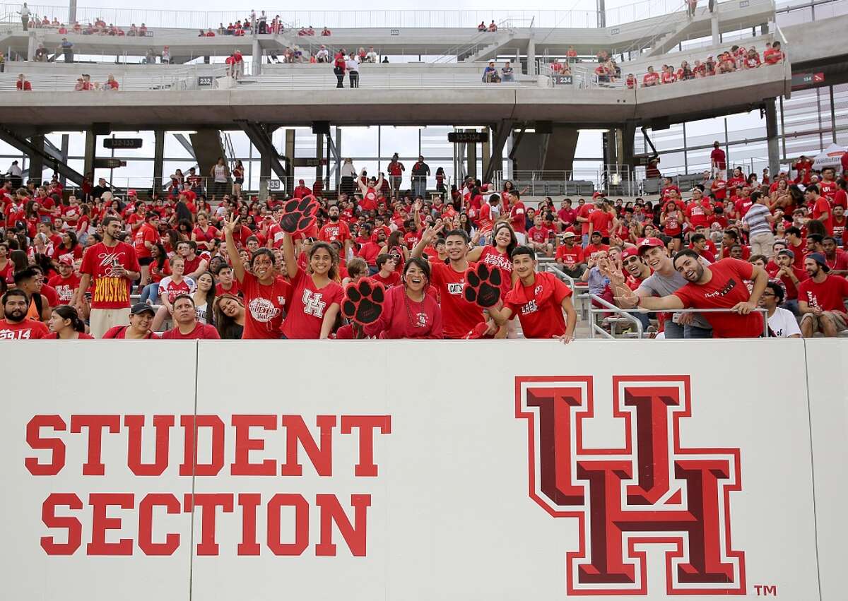The student section cheers before the start of the game between Houston Cougars and UTSA Roadrunners on August 29, 2014 at John O'Quinn Field at TDECU Stadium in Houston, TX. (Photo: Thomas B. Shea/For the Chronicle)