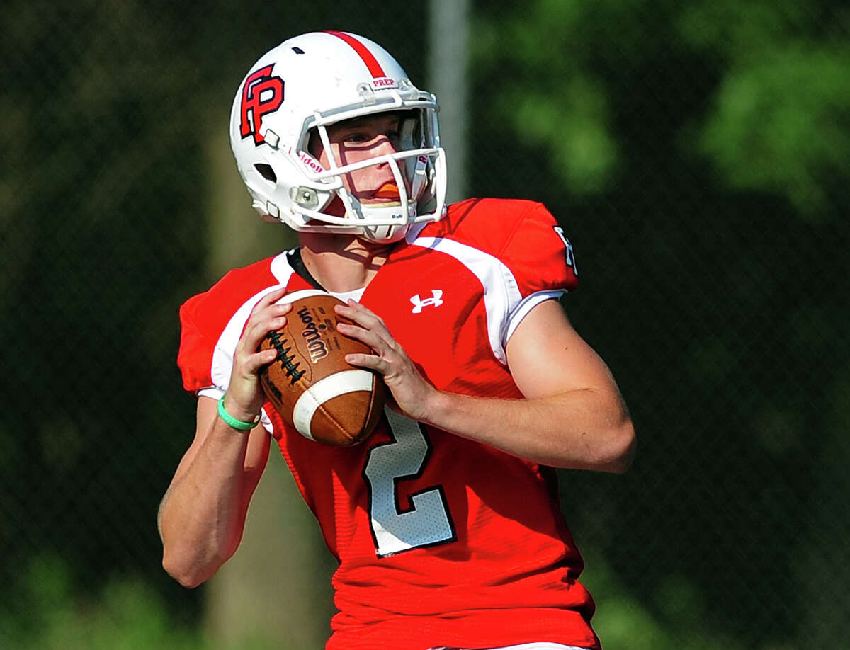 Fairfield Prep QB Colton Smith, during football scrimage action against Staples in Westport, Conn. on Thursday September 4, 2014.