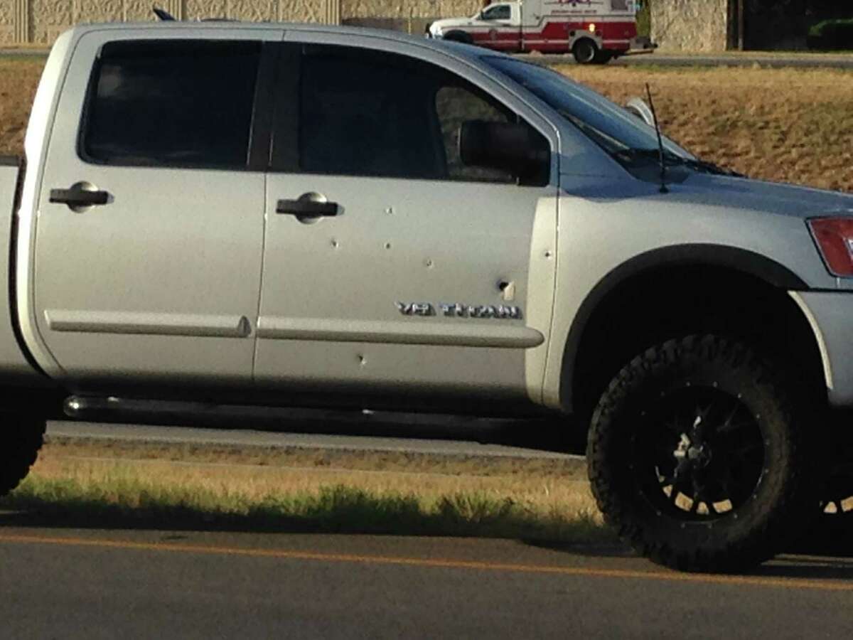 At least five gunshots were fired into this truck Saturday afternoon in a road rage incident.