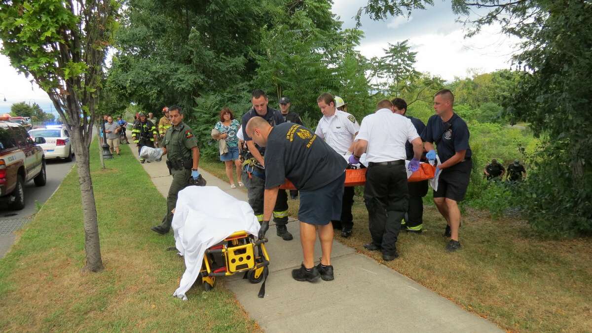 An 86-year-old man was found late in the afternoon in a ditch across from the Riverview Center at 150 Broadway by New York state Forest Rangers and sent to Albany Medical Center Hospital for evaluation. (Tom Heffernan Sr. / Special to the Times Union)