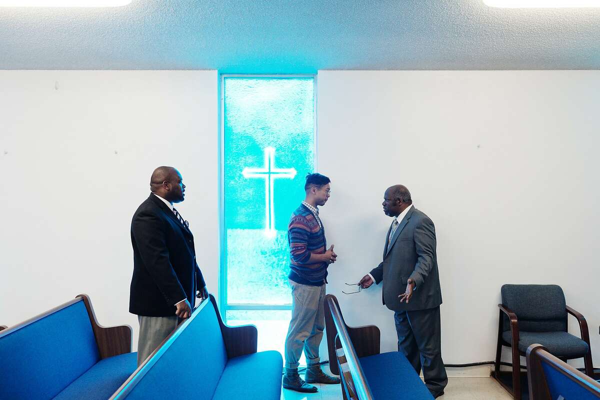 Pastor George Gaskin greets members of the Bethel Baptist church congregation after Sunday service in Union City, Calif., August 24, 2014. Bethel Baptist is part of a pilot project Kaiser Permanente has undertaken that promotes cancer screening through faith based communitie