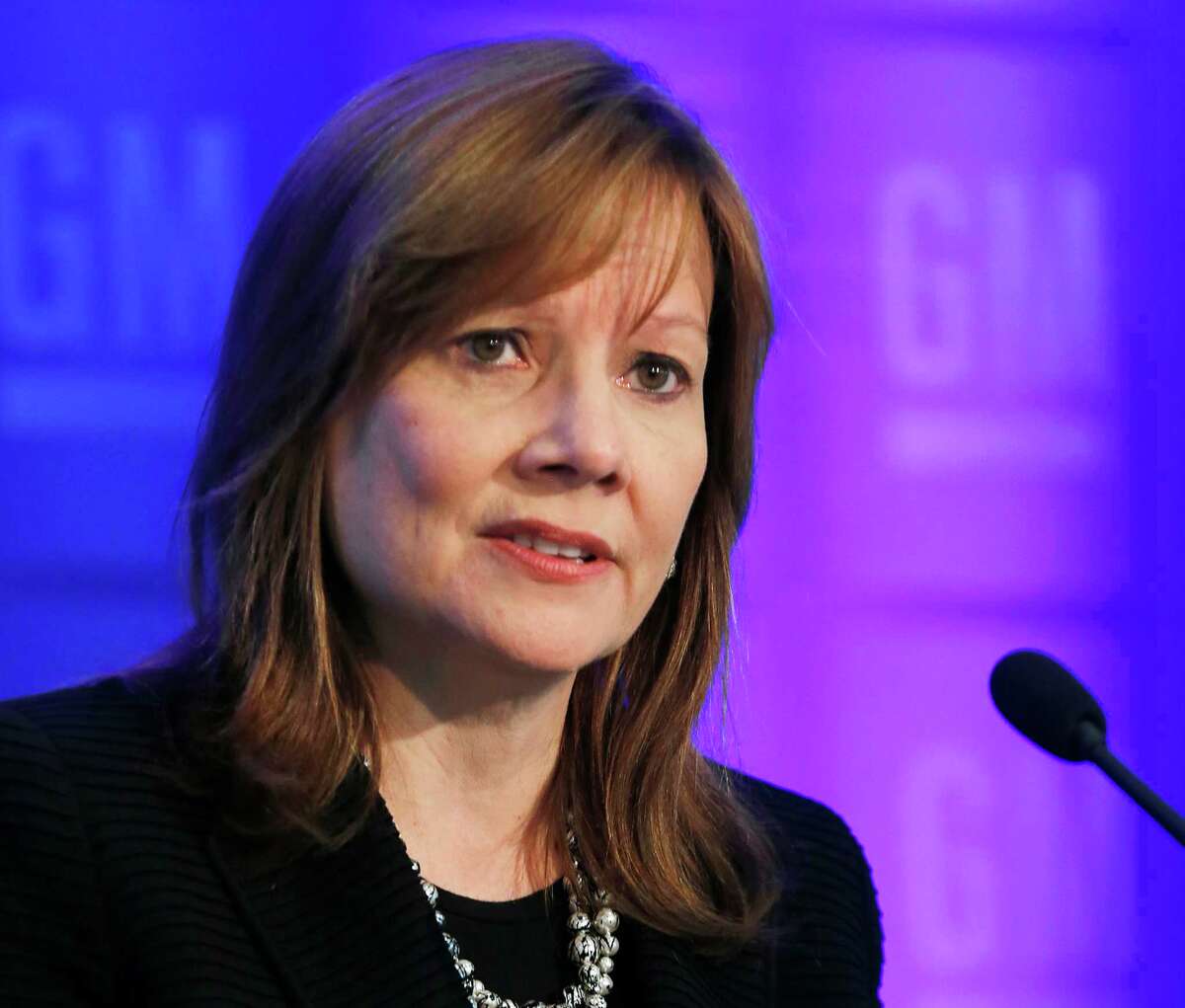 FILE - In this June 10, 2014 file photo General Motors CEO Mary Barra speaks to shareholders in Detroit. Barra is the keynote speaker Sunday, Sept. 7, 2014 at an intelligent transportation conference in Detroit. GM and other automakersÂ will announceÂ new devices that will make roads safer. The devices are steps toward self-driving cars in the future. (AP Photo/Paul Sancya, File)
