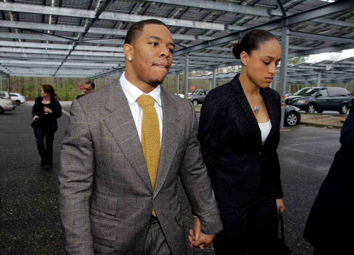 Baltimore Ravens running back Ray Rice, shown earlier this year with wife Janay Palmer, was initially suspended by the NFL for two games after he was charged with domestic assault. A video released Monday led to Rice's termination. ﻿