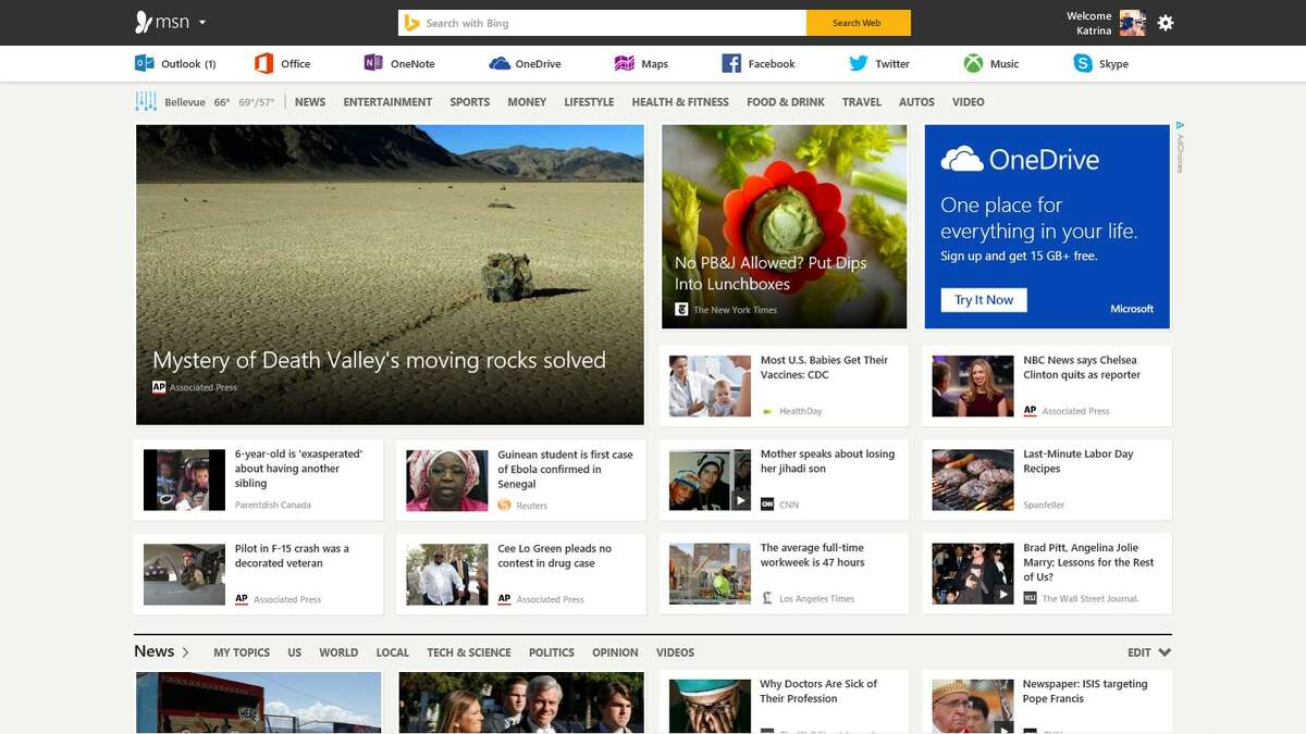 This screen shot provided by Microsoft shows its new MSN news portal. Microsoft is giving its MSN news portal a crisper look, new lifestyle tools and seamless syncing across devices. (AP Photo/Microsoft)