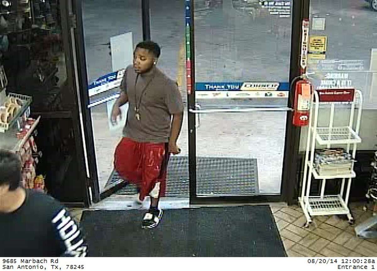 Crime Stoppers will pay up to $5,000 for information leading to the arrest of this suspect wanted in connection with a robbery Aug. 20, 2014,  at a Valero station on Marbach Road.