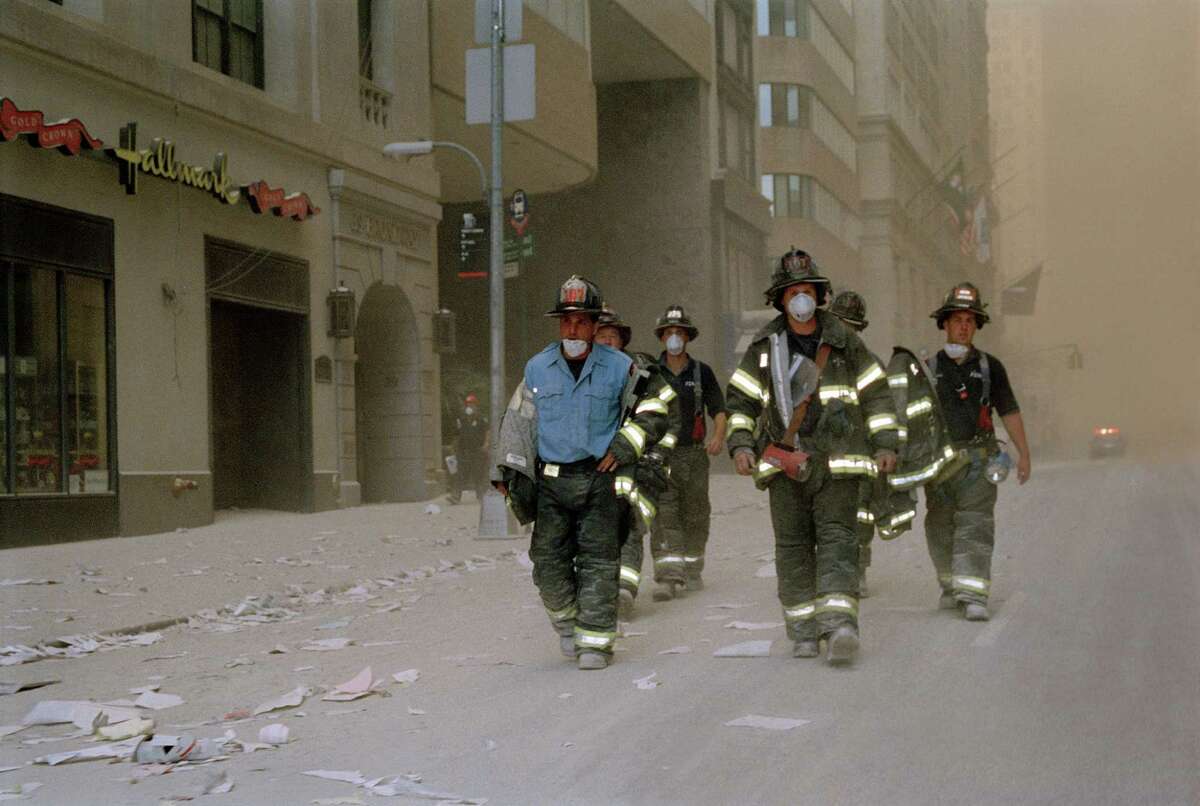 First responders survey the damage. After the terrorist attack, much of Lower Manhattan would have to be rebuilt.