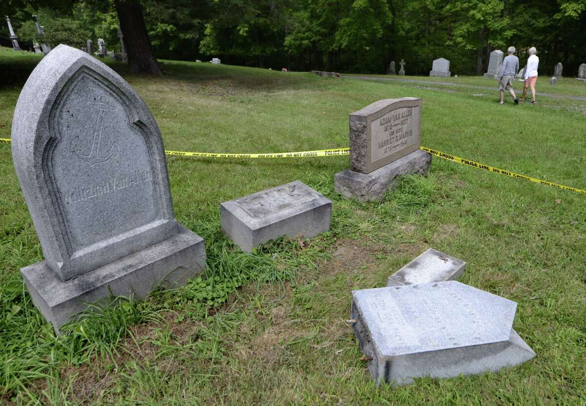 Site of the Van Allen family plot at Albany Rural Cemetery Tuesday, Sept. 9, 2014, where a 4-year-old boy was seriously injured when a gravestone fell on him Sunday in Colonie, N.Y. (Will Waldron/Times Union)