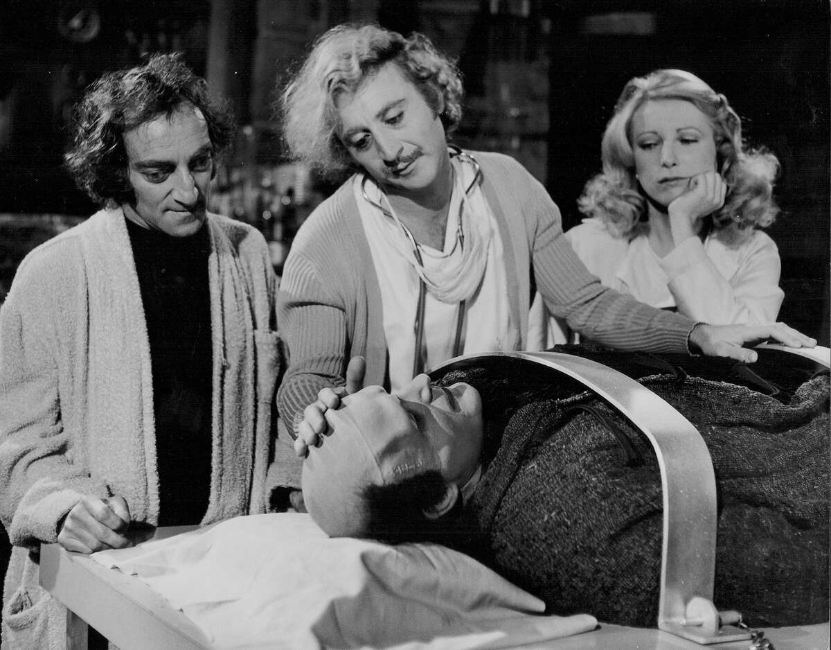 Actors Gene Wilder, Peter Boyle, Marty Feldman and Teri Garr in a scene from the movie 'Young Frankenstein', 1974.