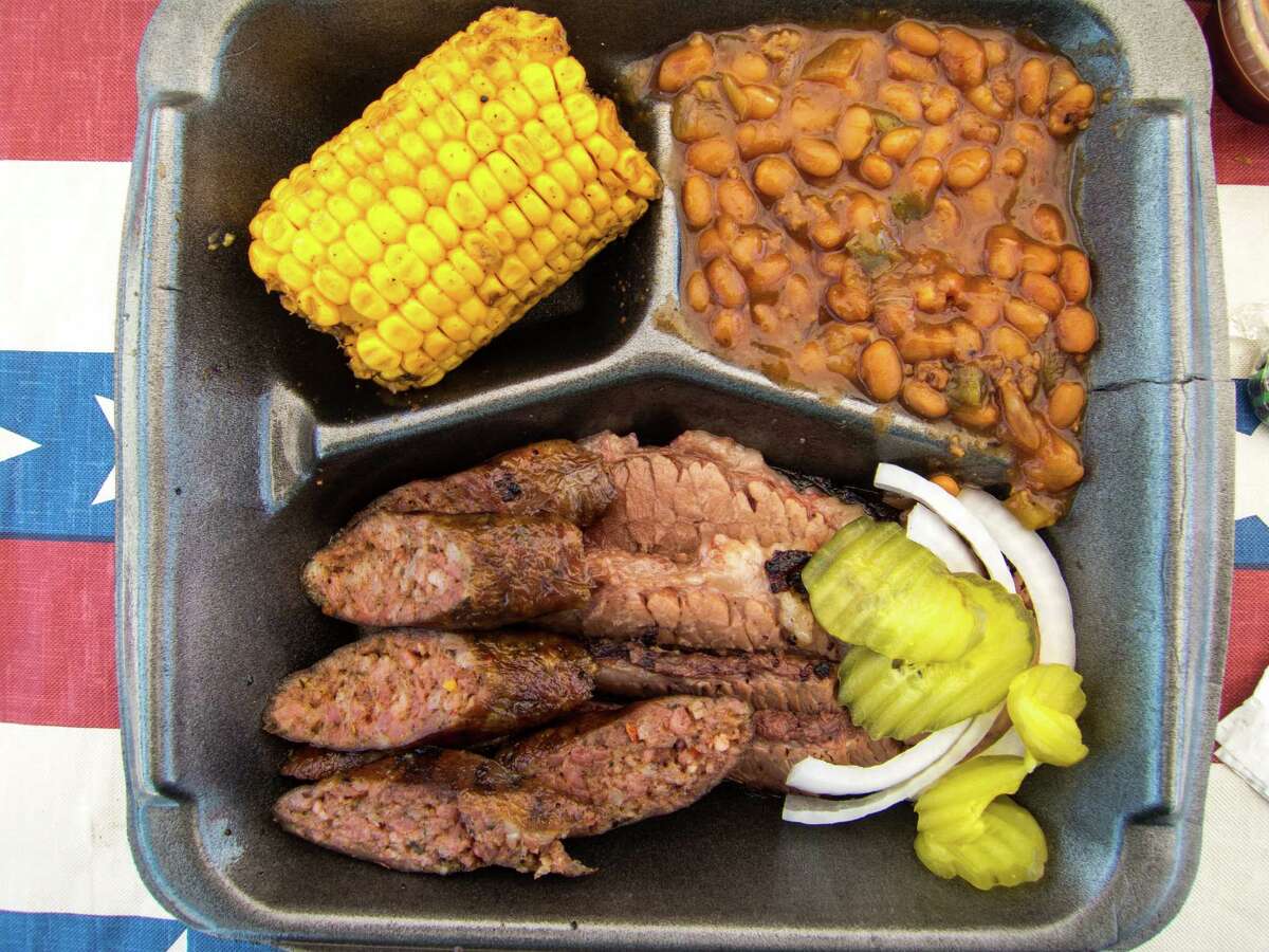 A plate of sausage and brisket at Southern Q BBQ Trailer.