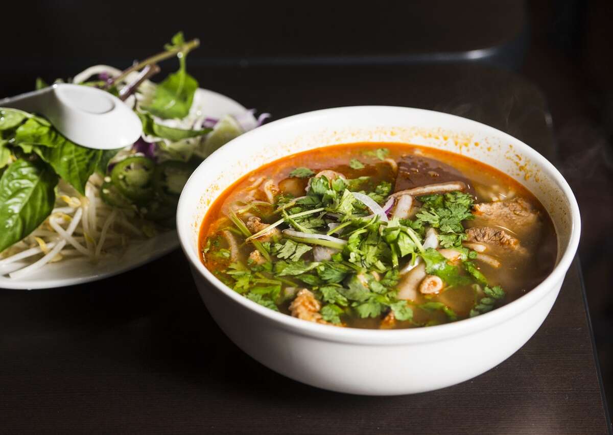 Pictured is the Number 46 from Pho Four Seasons, Bun Bo Hue, hot and spicy beef noodle soup. Pho Four Seasons on Dowlen Road is the Cat5 Restaurant of the Week for September 11, 2014. Photo taken Wednesday 9/3/14 Jake Daniels/@JakeD_in_SETX