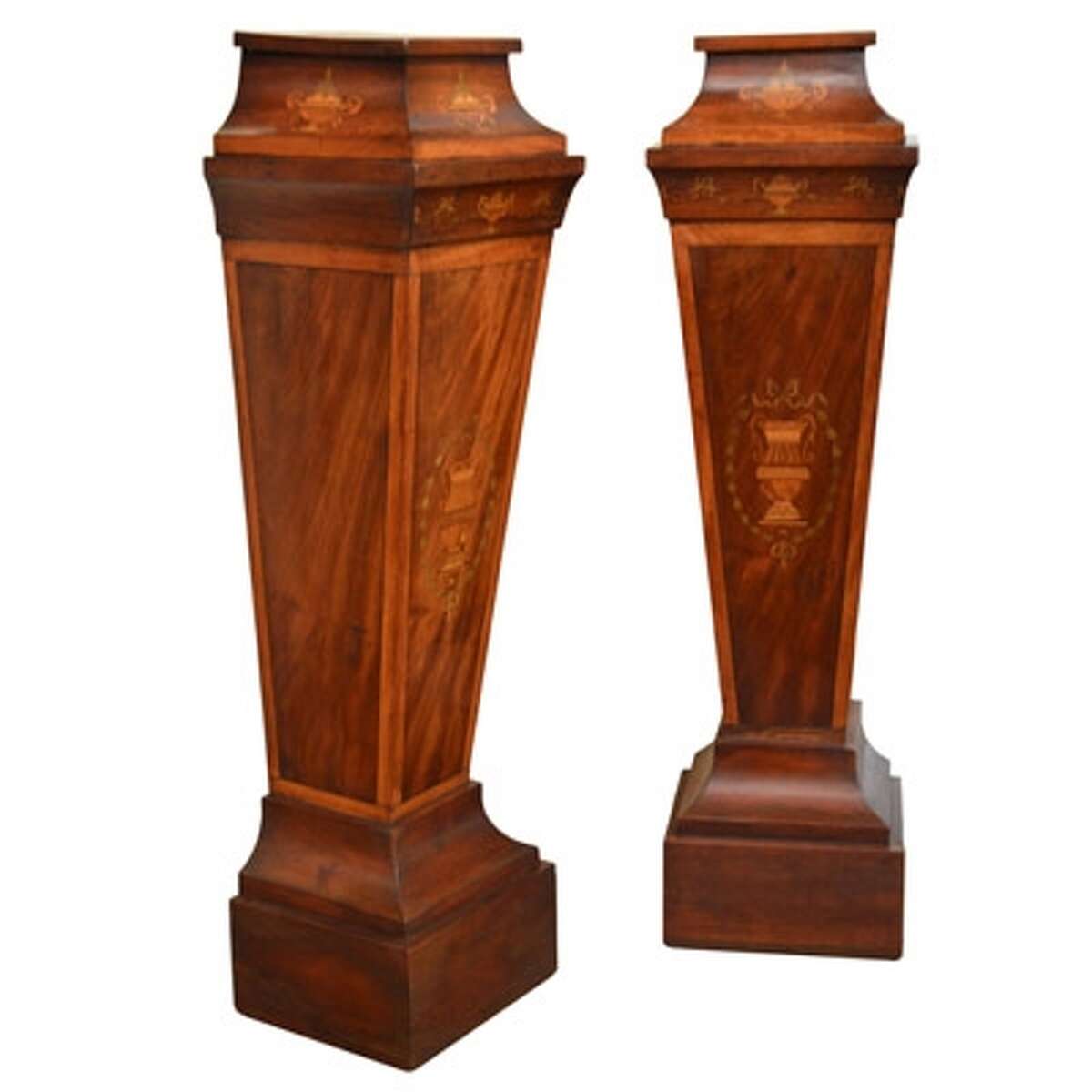 A pair of Edwardian pedestals from Houston Antiques & Art & Design Show 2014 exhibitor Vandeuren Gallery of Los Angeles