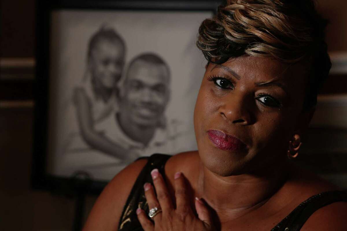 Bonita Jackson, mother of Minnesota Vikings running back Adrian Peterson, talks about her son on the day he was placed on the Commissioner's exempt list on Tuesday, Sept. 16, 2014, in Houston.
