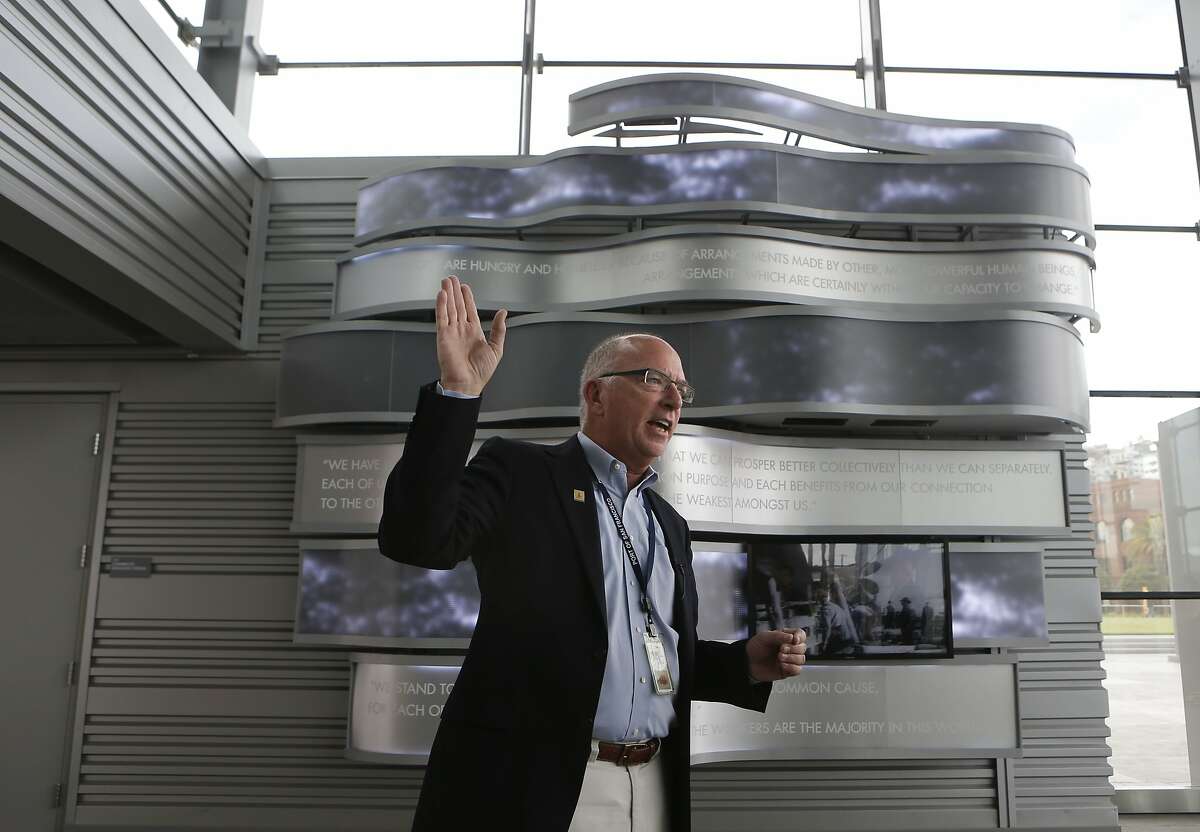 Peter Dailey, Maritime director for the Port of San Francisco, is next to a display to honor James R. Herman, a former Port Commissioner and President of the International Longshore and Warehouse Union, who the newly completed terminal is named after, at Pier 27 in San Francisco , Calif., on Thursday Sept. 18, 2014.
