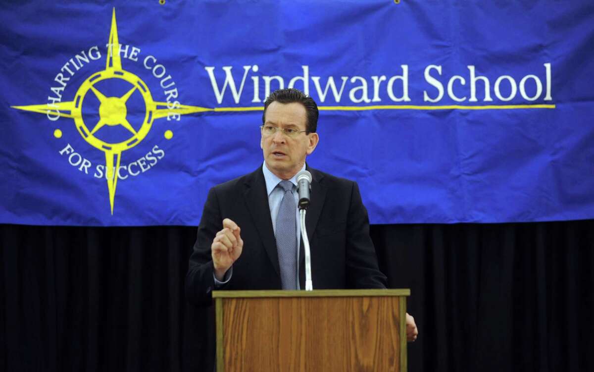 Connecticut Governor Dannel Malloy speaks at The Windward School in White Plains, NY, on Wednesday, February 29, 2012, about his struggle with dyslexia and physical disabilities as a child.
