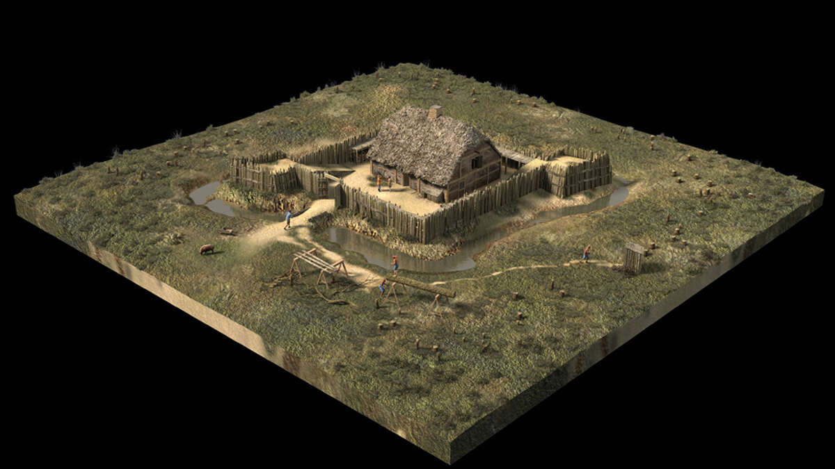 This 3-D computer model created by artist Len Tantillo depicts Fort Nassau in 1614 along the Hudson River near today's Port of Albany (Image courtesy of Len Tantillo)