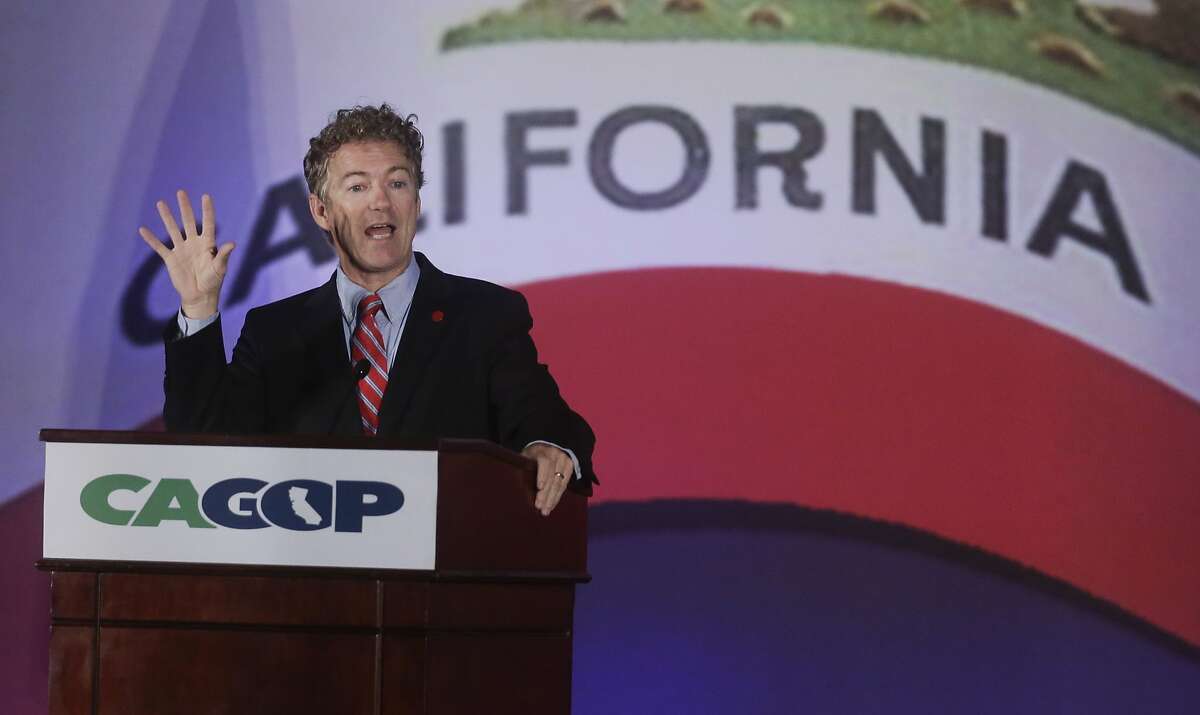 Sen. Rand Paul (R-Ky.) speaks at the California GOP convention on Saturday, Sept. 20, 2014, in Los Angeles. Paul has sought a broader audience this year as he has aggressively traveled the country ahead of a potential presidential bid in 2016. (AP Photo/Chris Carlson)