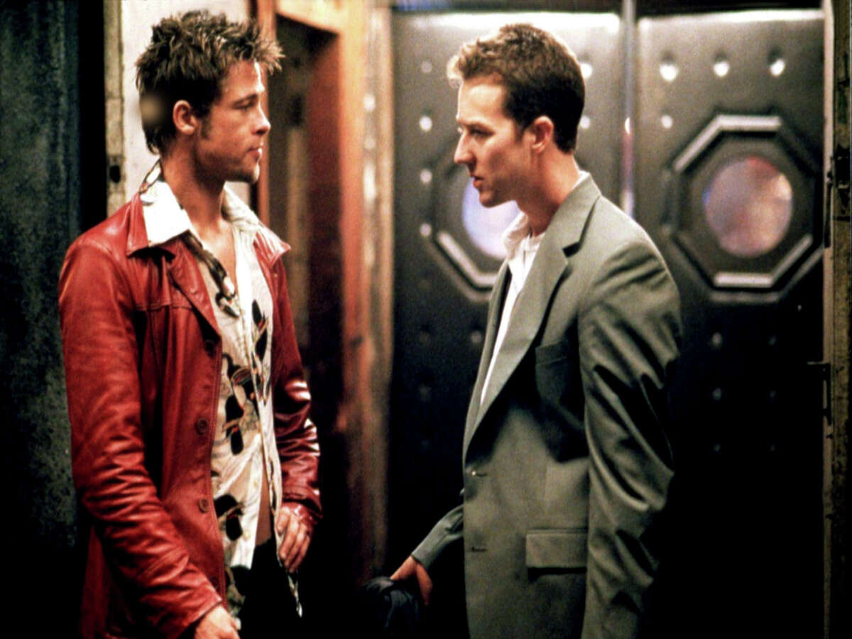 Tyler Durden, left, plays the imaginary friend-slash-alter ego of the unnamed narrator played by Edward Norton in "Fight Club."