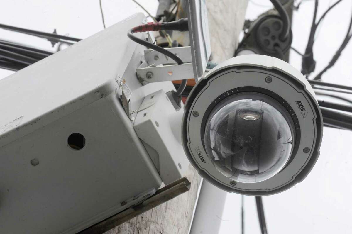 A Schenectady Police street camera affixed to a utility pole at the intersection of Duane Avenue and Craig Street on Thursday March 20, 2014 in Schenectady, N.Y. (Michael P. Farrell/Times Union)