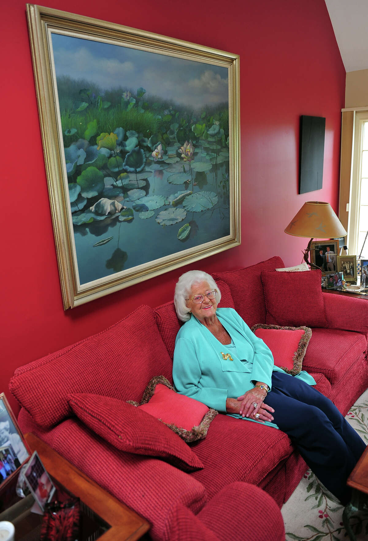 Dorothy Larson poses at her home in Easton, Conn., on Wednesday Sept. 24, 2014. Larson, a well know philanthropist in the area, will be honored at the Kennedy Center's 50th Four Seasons Ball on Saturday Oct. 25th in Wilton. The Kennedy Center, CT, helps people with disabilities.