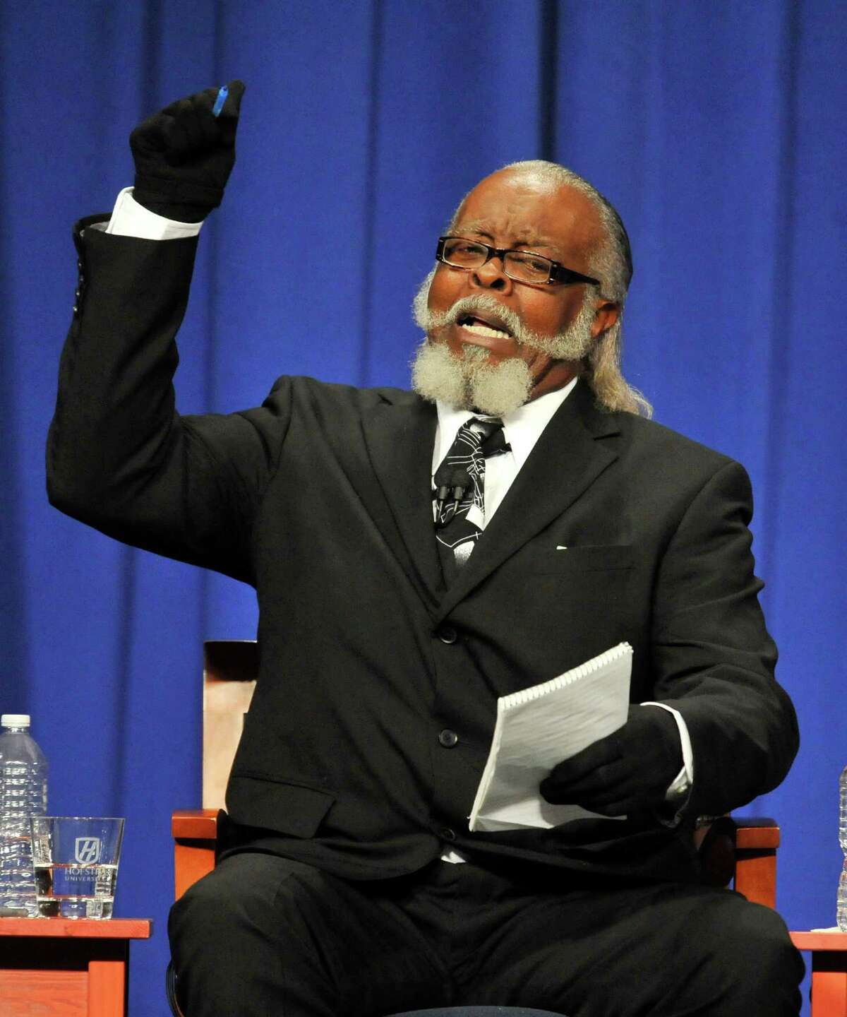 Jimmy McMillan, candidate for Rent is 2 Damn High party makes a point during the 2010 New York State Gubernatorial debate held at Hoftstra University in Hempstead, N.Y. on Monday, Oct. 18, 2010. McMillan, who was trying to run for governor on the Rent is Too Damn High party, had his nominating petitions invalidated by the Board because they were photocopies rather than originals; and the state?s sole candidate trying to use a new matching funds campaign finance system has yet to request any money, raising questions about whether GOP Comptroller Candidate has raised money from enough donors. (AP Photo/Kathy Kmonicek)