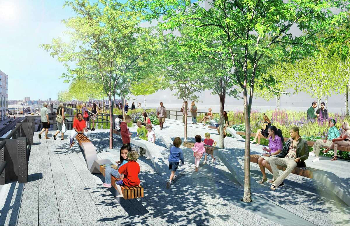 In this undated artist rendering provided by the “Friends of the High Line,” the High Line’s Grasslands Grove looking west along 30th Street in New York is shown. The final stretch of the High Line will open to the Public on Sunday, Sept. 21, 2014. (AP Photo/James Corner Field Operations, Diller Scofidio + Renfro.) NO SALES ORG XMIT: NYR401