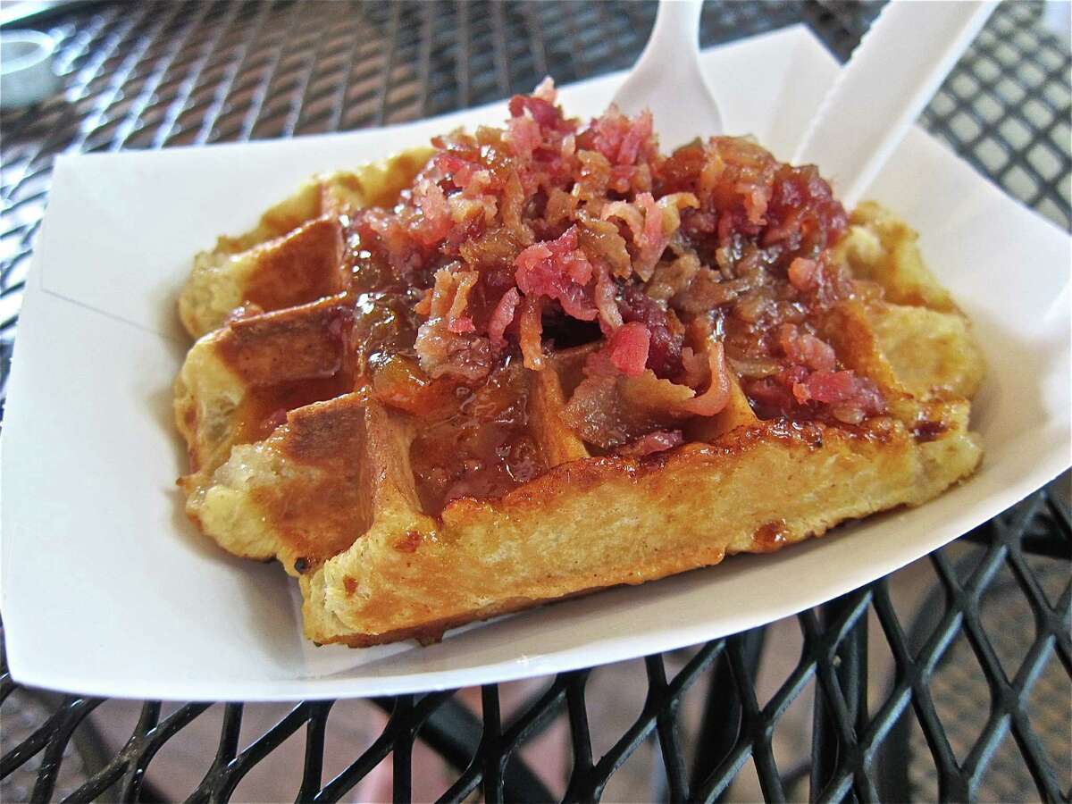 Liege waffle with bacon and locally made peach preserves at Seabrook Waffle Co. in Seabrook. The restaurant made Alison Cook's Top 100 list -- and is on Ken Hoffman's "To Eat" list.