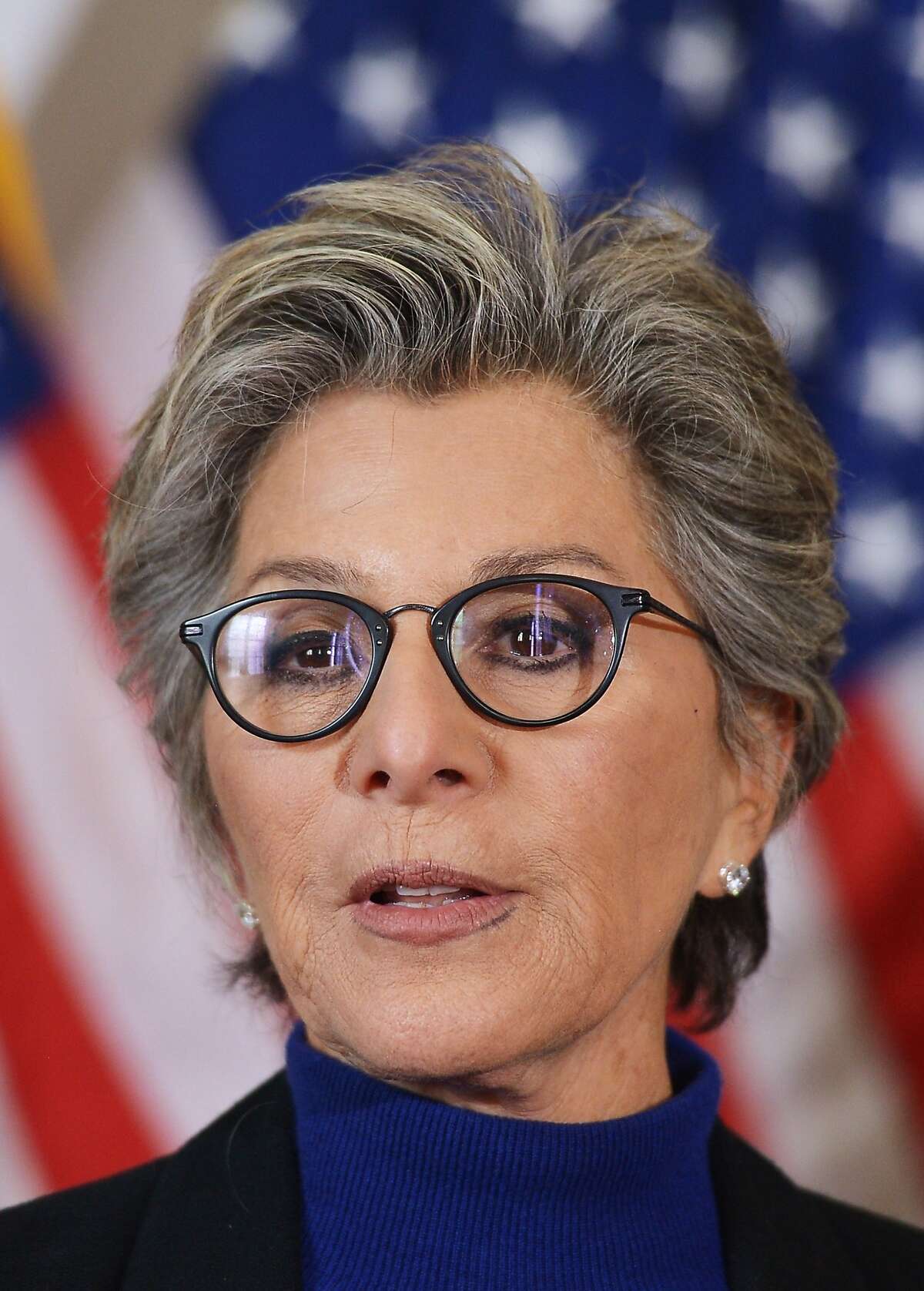 Senator Barbara Boxer, D-CA, speaks during a press conference calling for the creation of an independent military justice system for deal with sexual harassment and assault in the military,on Capitol Hill in Washington, DC on February 6, 2014. AFP PHOTO/Mandel NGANMANDEL NGAN/AFP/Getty Images