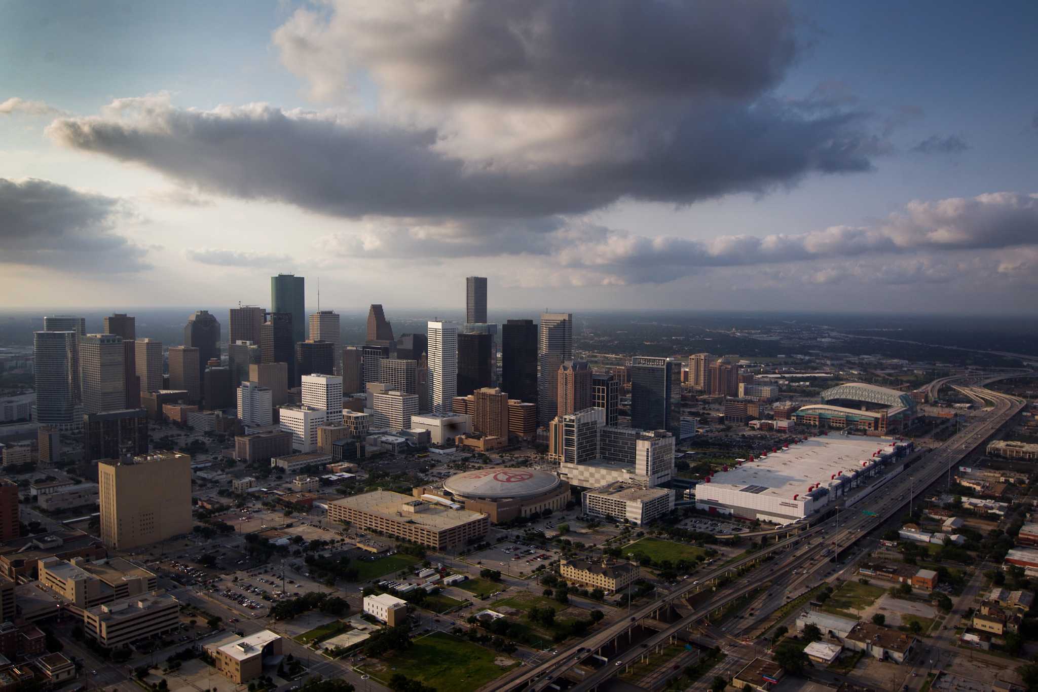 aerial photograph of the Houston Texas Minute Maid Park home to Astros  baseball stadium, Houston, Texas, Aerial Archives