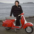 Photos of Jo Murray and her 1967 Vespa Super Sport. Photographed on August 29, 2014 at the San Francisco Marina near the St, Francis Yacht Club in San Francisco, CA.