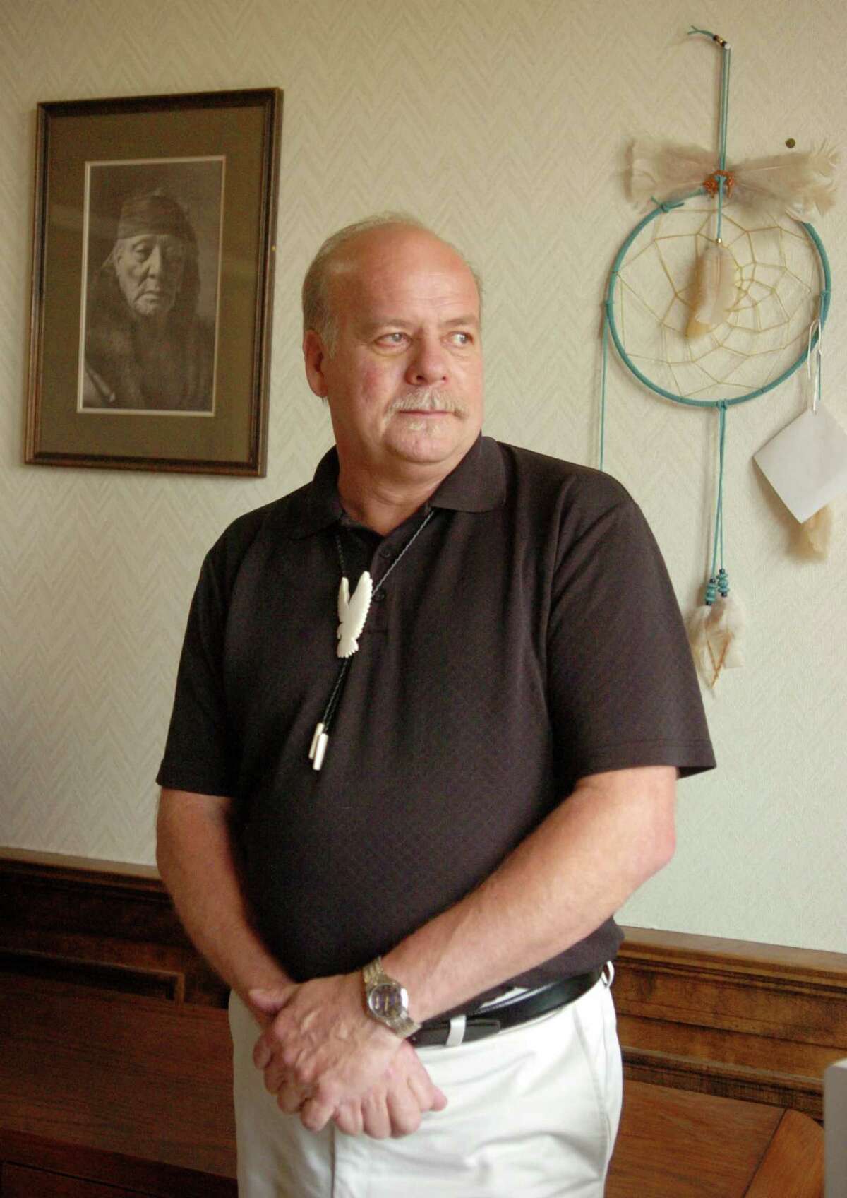 Chief Richard Velky, of the Schaghticoke (CQ) Tribal Nation, at his office in Derby, Conn. on July 22, 2005.