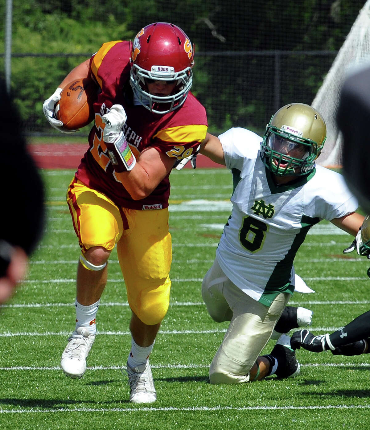 St. Joseph's Lars Pedersen, during high school football action against Notre Dame of West Haven in Trumbull, Conn. on Saturday September 14, 2013.