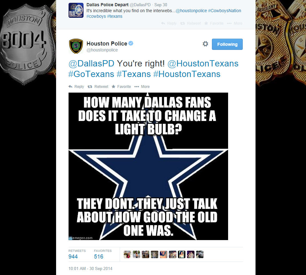 Houston, Dallas Police trade Twitter barbs ahead of Texans-Cowboys game 