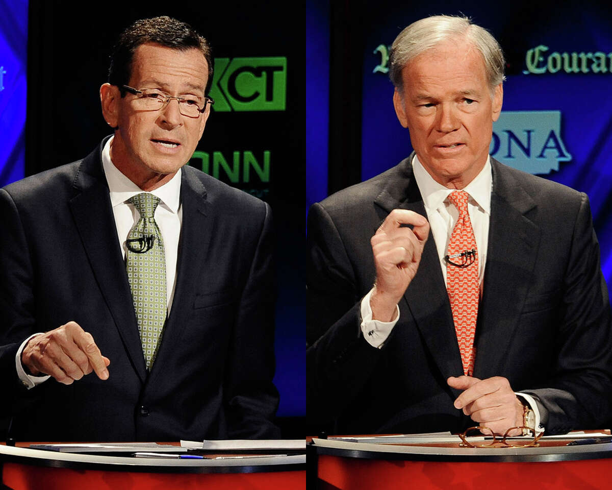 Malloy and Foley debate composite for print promo.