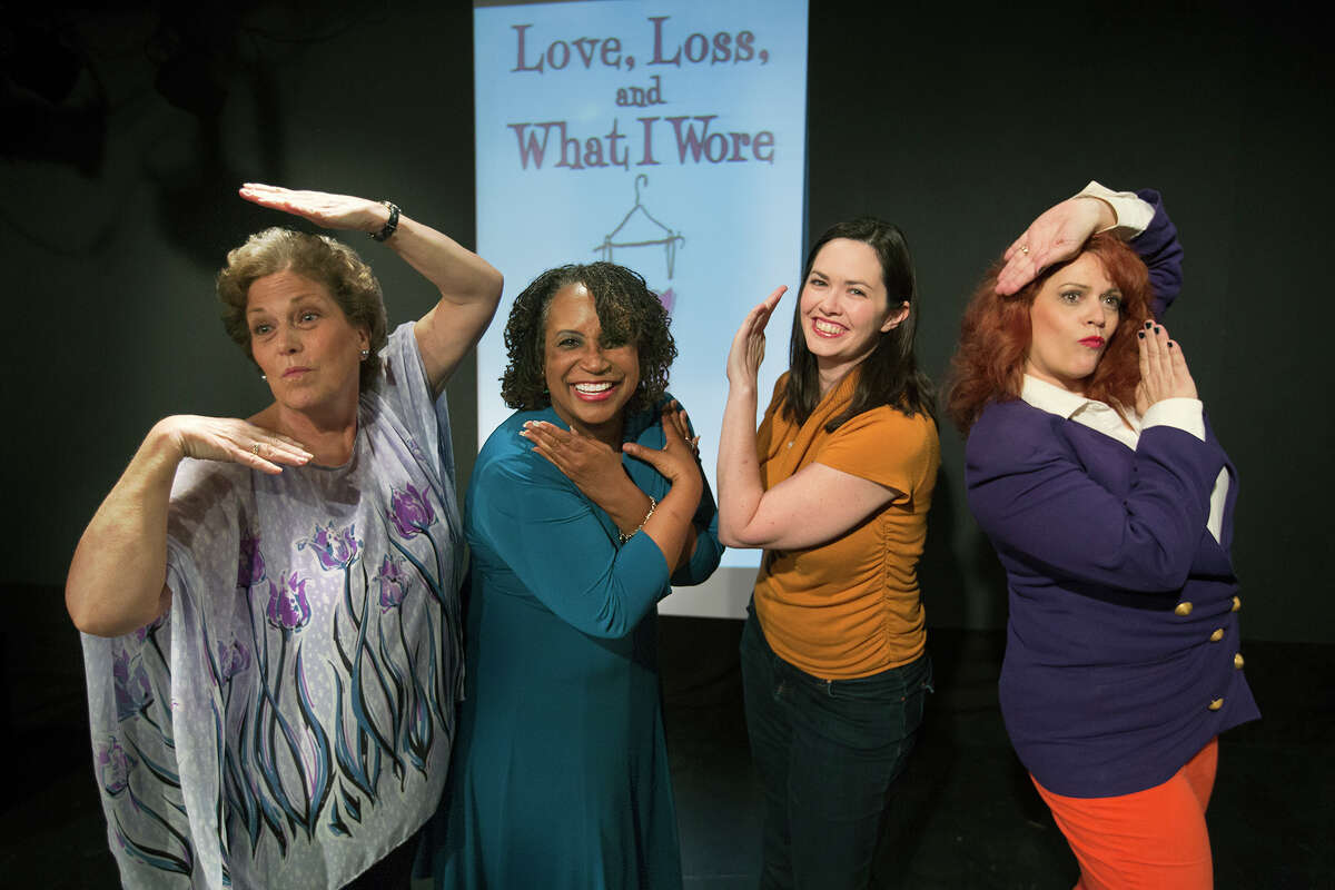 From left, Marcy Bannor, Mary Hooper, Eileen Morris, and Rozie Curtis, act out scenes from Love, Loss and What I Wore at Obsidian Art Space, Wednesday, Sept. 24, 2014, in Houston. (Cody Duty / Houston Chronicle)