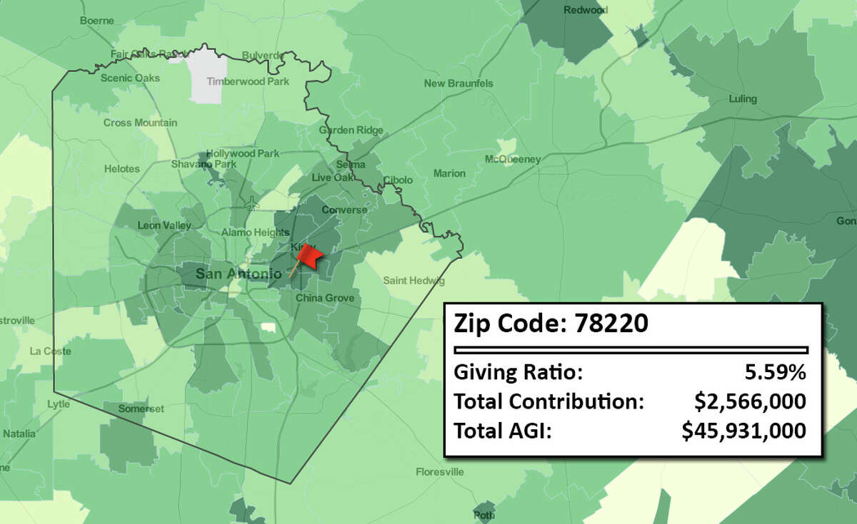 San Antonio charitable giving map by ZIP code