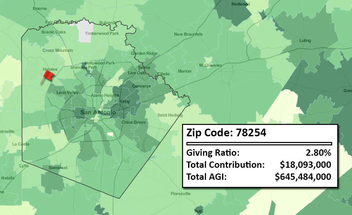 San Antonio charitable giving map by ZIP code