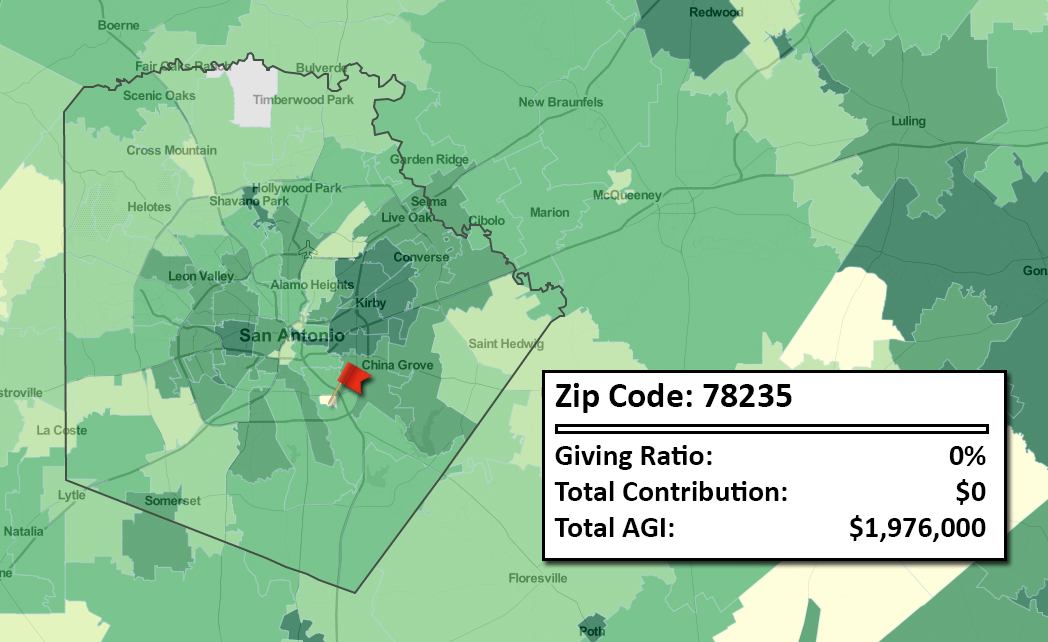 San Antonio Charitable Giving Map By, Garden Ridge Texas Zip Code