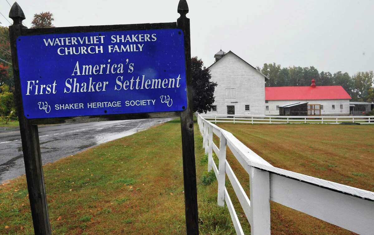 Sign at the entrance to the Shaker Heritage Society historic site Saturday Oct. 4, 2014, in Colonie, NY. (John Carl D'Annibale / Times Union)