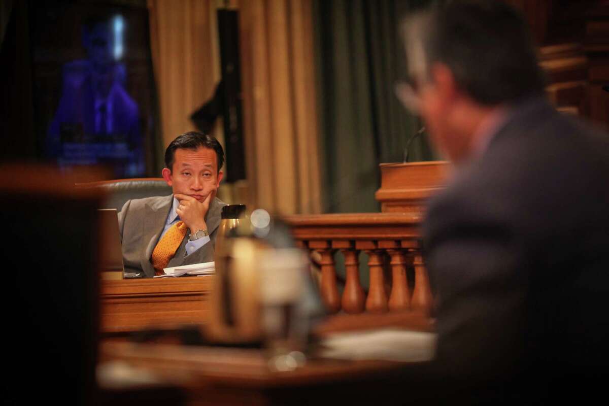 David Chiu, president of the San Francisco Board of Supervisors, during a Board of Supervisors meeting which discussed Chiu's proposed legislation to regulate Airbnb and other short-term rentals in San Francisco on October 7th 2014.