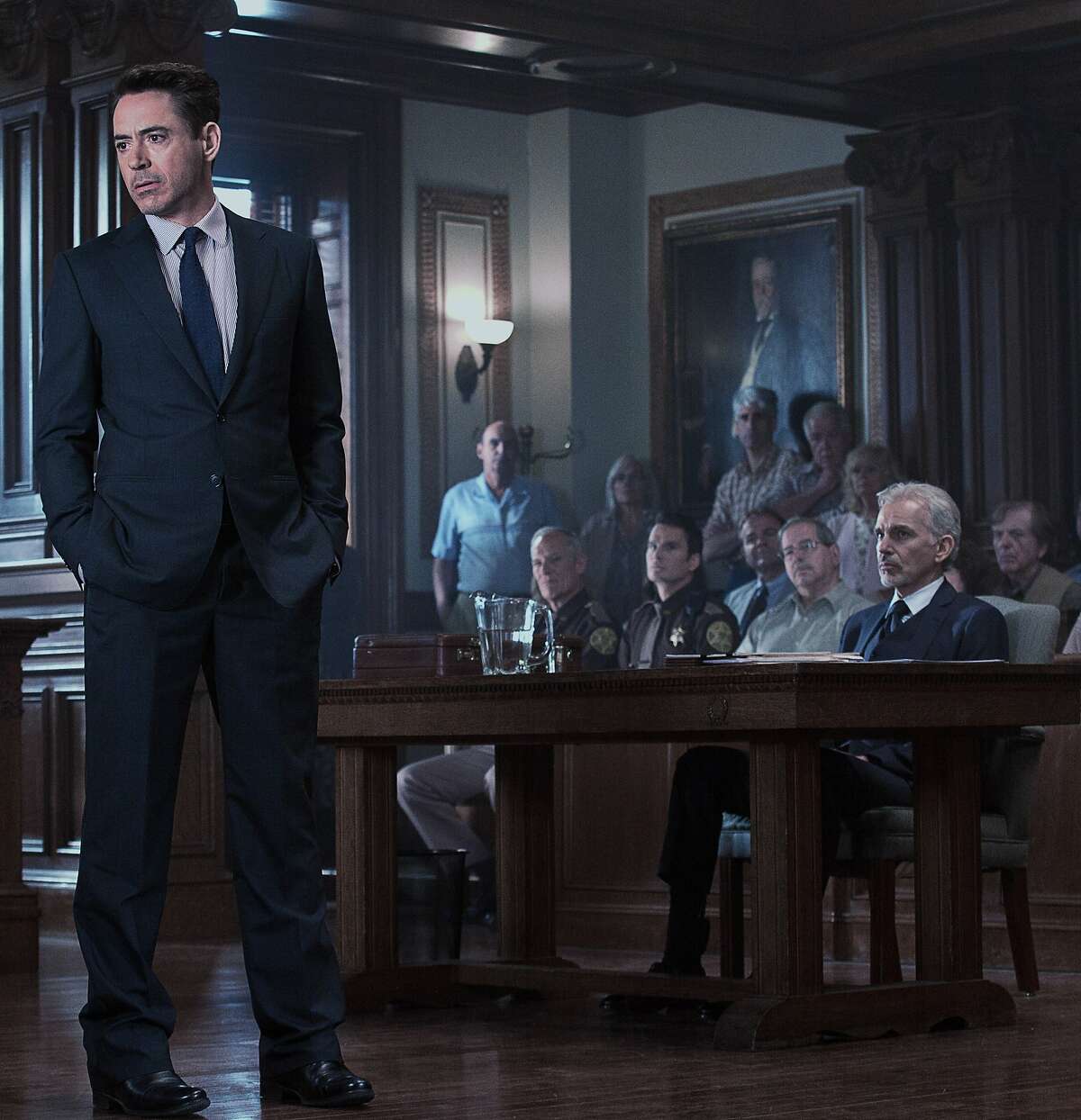 This photo released by Warner Bros. pictures shows, Robert Downey Jr., left, as Hank Palmer and Billy Bob Thornton, right, as Dwight Dickham in Warner Bros. Pictures' and Village Roadshow Pictures' drama "The Judge," a Warner Bros. Pictures release. The movie releases in the U.S. on Friday, Oct. 10, 2014. (AP Photo/Warner Bros. Pictures, Claire Folger)